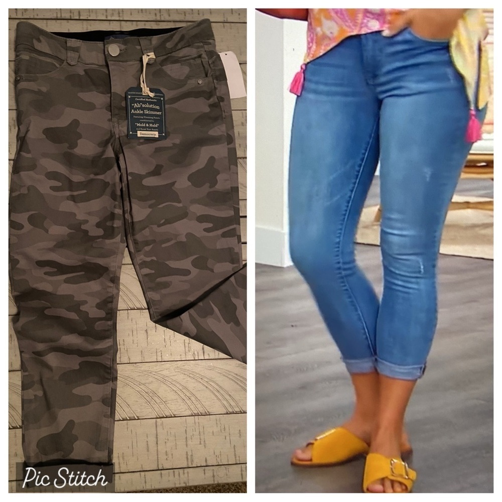 Democracy Ab Solution Cropped Skimmer Jeans Stormy Sea Camo Size 8 New